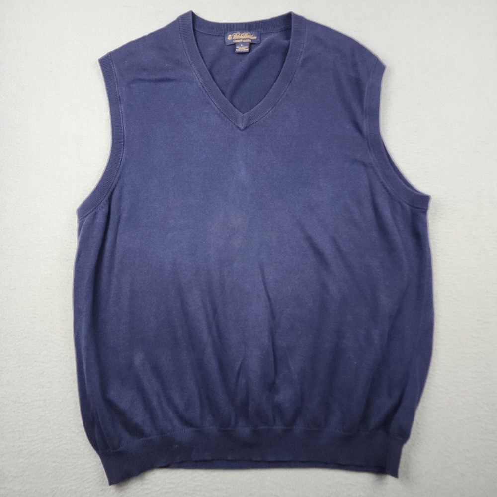 Brooks Brothers Sweater Vest Men Large Blue Supima Cotton V Neck Pullover Preppy